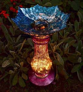 Solar Glass Bird Bath with Lighted Base