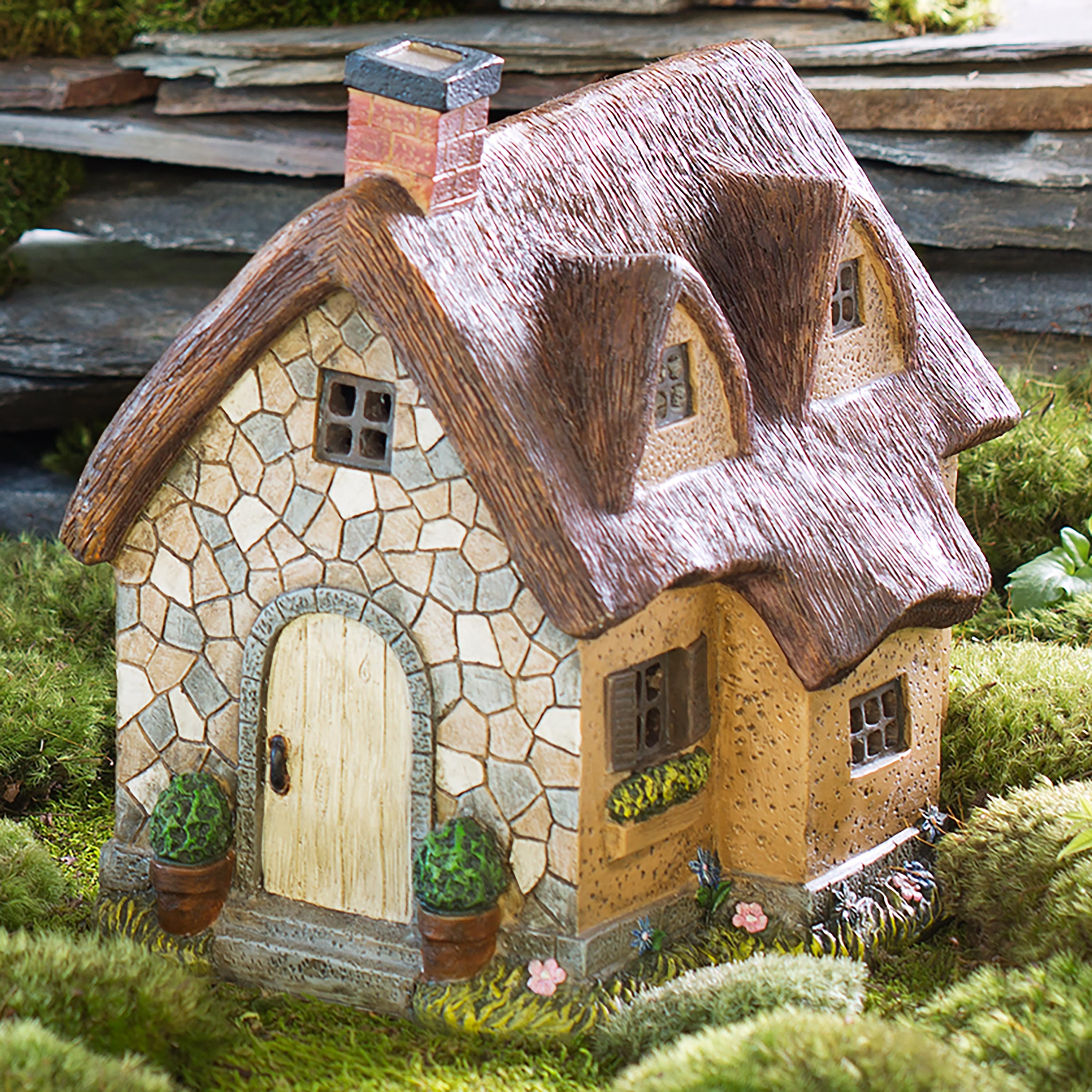 Miniature Fairy Garden Solar Thatched Cottage | Plow & Hearth