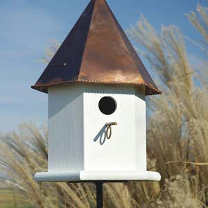 Copper Songbird Deluxe Birdhouse with Brown Patina Roof