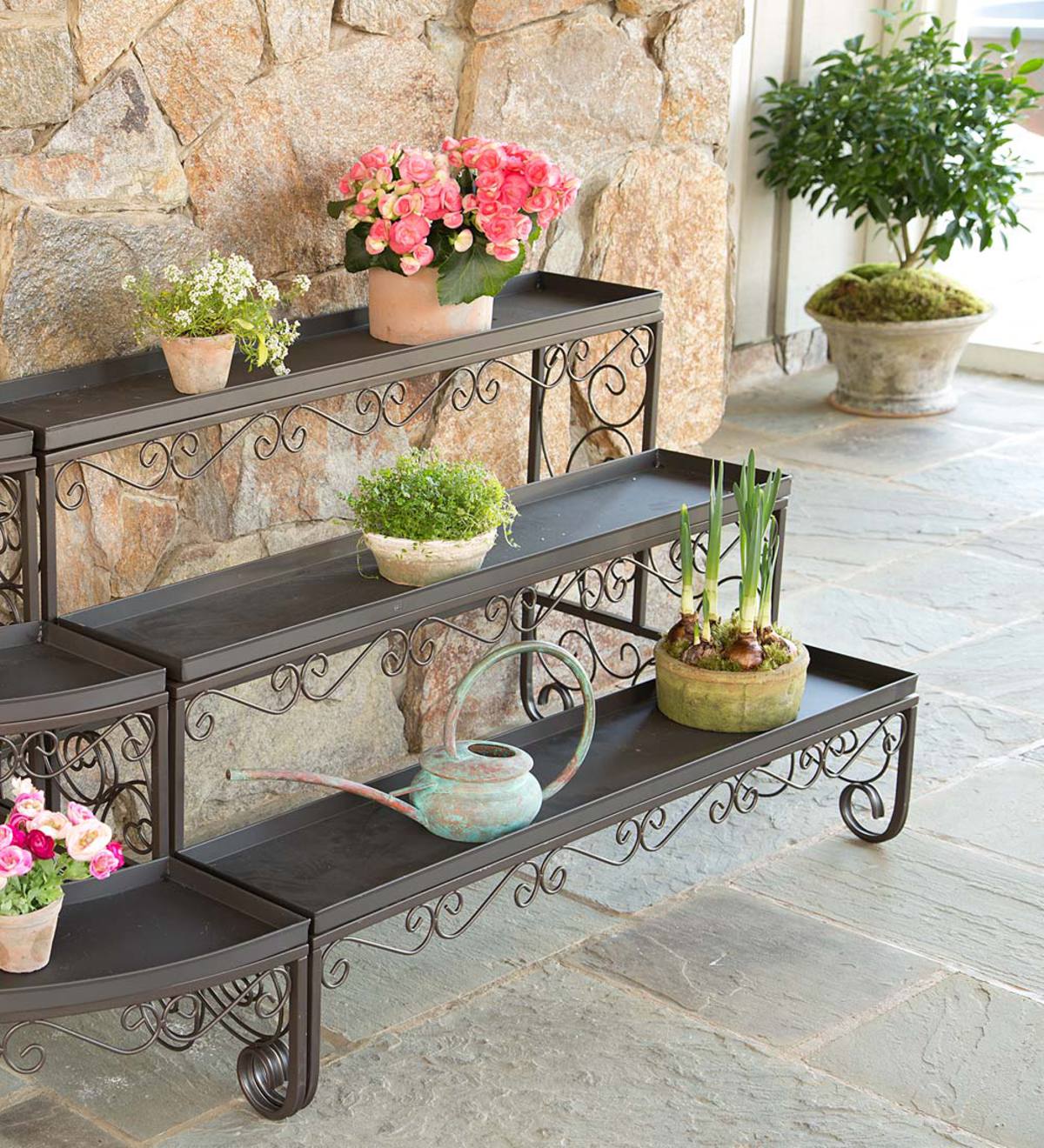 Plow & Hearth Two-Shelf Cast Iron Plant Stand with Birds