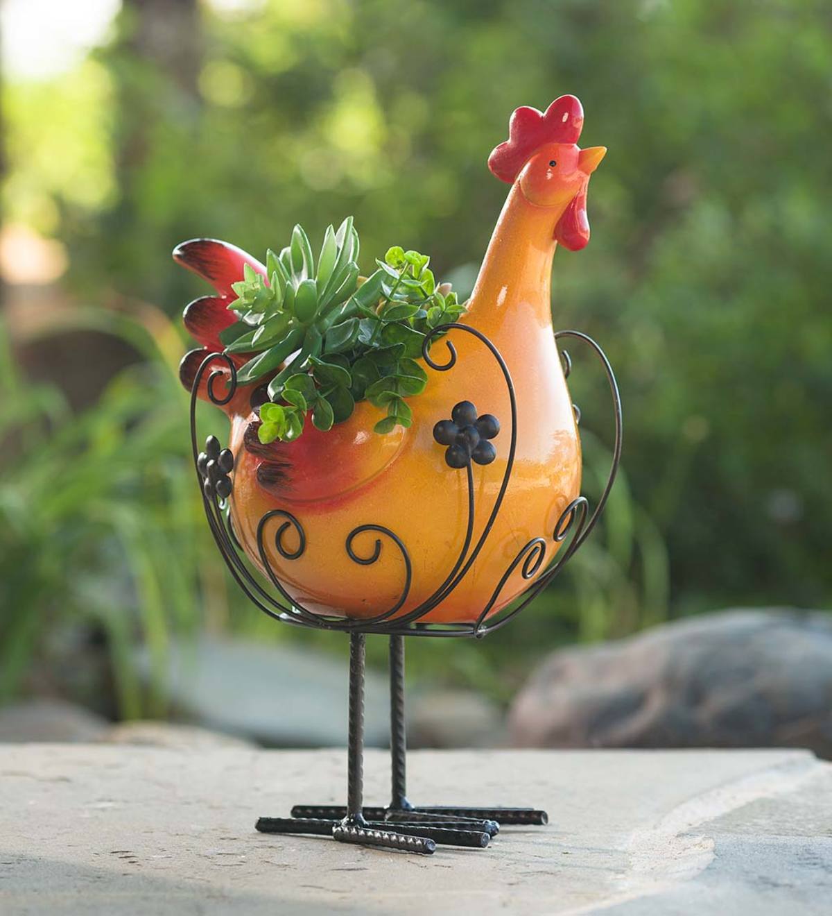 Rooster Planter Pot with Decorative Stand