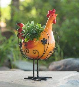 Rooster Planter Pot with Decorative Stand