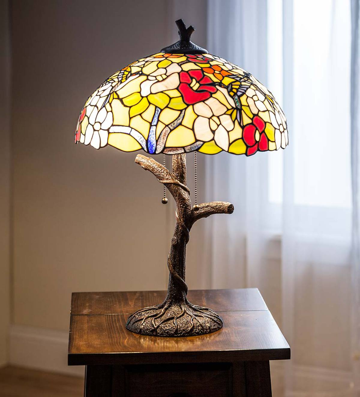 Hummingbird tiffany sales table lamp