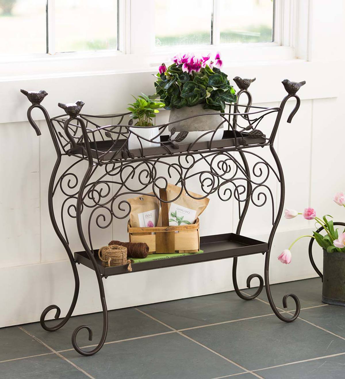 Two-Shelf Wrought Iron Plant Stand