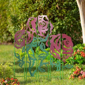 Metal Rose Garden Landscape Panel Stakes, 5-Panel Set