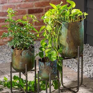 Distressed Metal Raised Planters, Set of 3