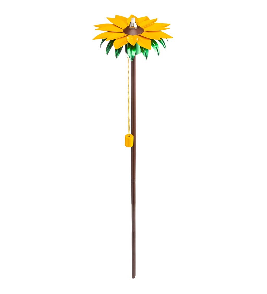 Outdoor Metal Flower Garden Tiki Torch with Snuffer - Yellow