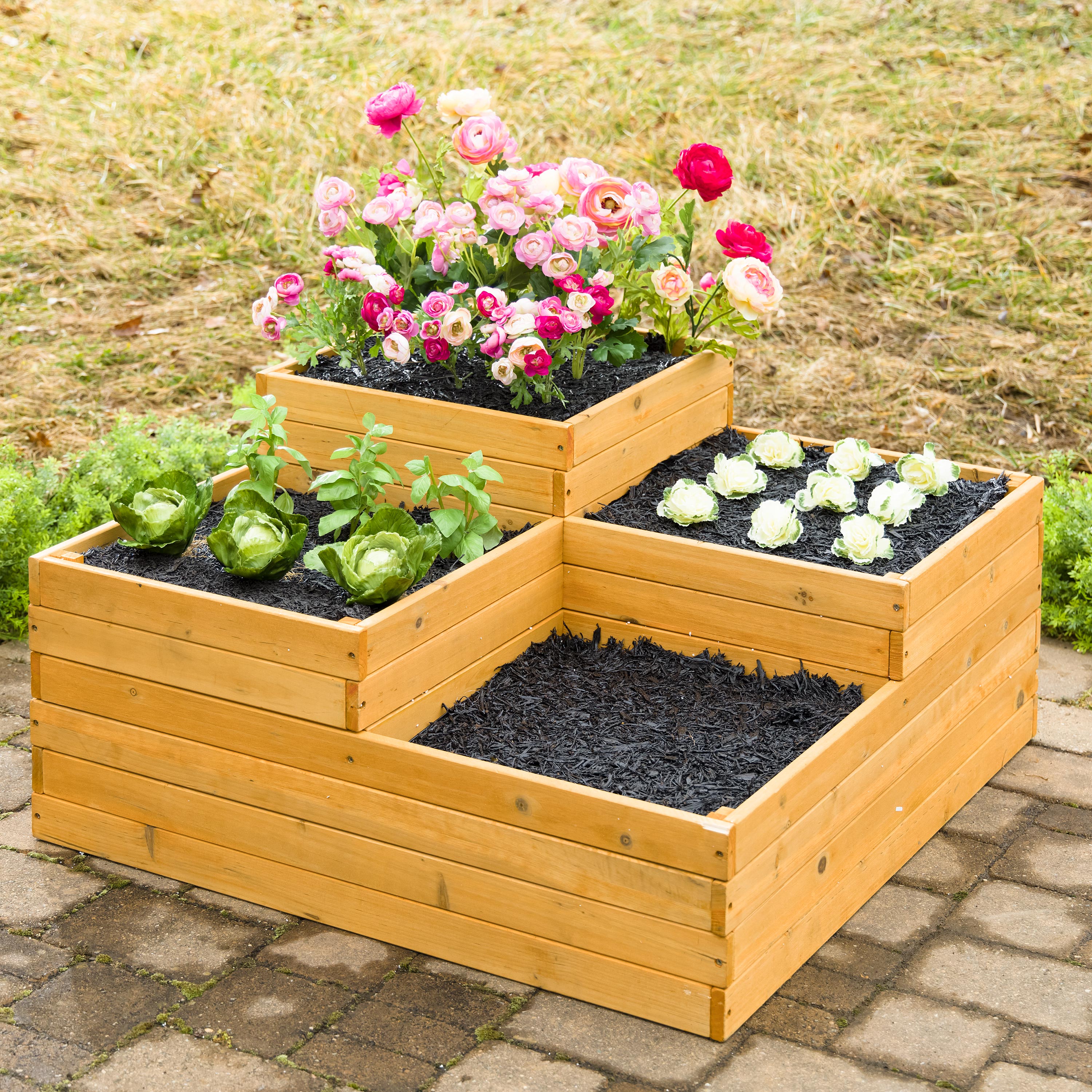 Wooden Four-Cube Self-Contained Raised Bed Garden Planter | Plow