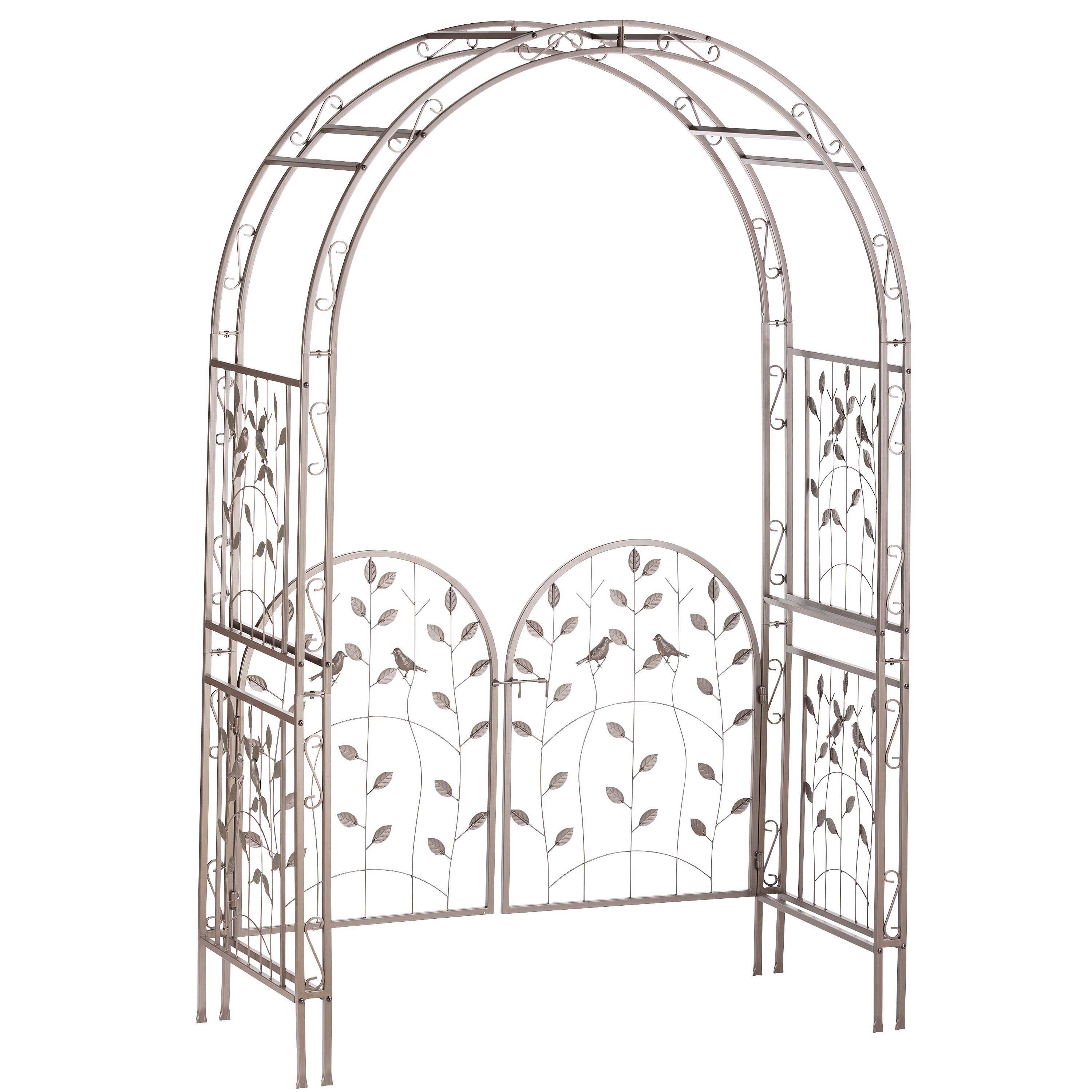 Metal Arched Birds and Leaves Garden Arbor with Gate | Plow & Hearth