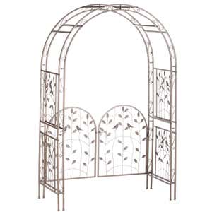 Metal Arched Birds and Leaves Garden Arbor with Gate