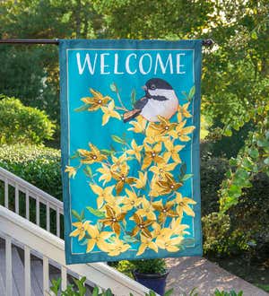 Forsythia and Chickadee Welcome Estate Flag