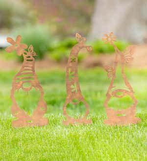 Rustic Gnome Garden Stakes, Set of 3