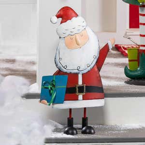 Indoor/Outdoor Metal Waving Santa Statue