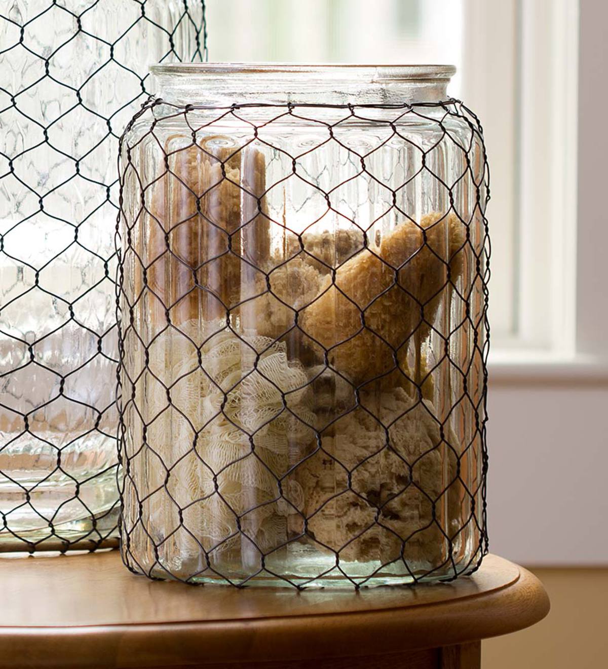 Tall Glass Jar With Chicken Wire 13 Inch