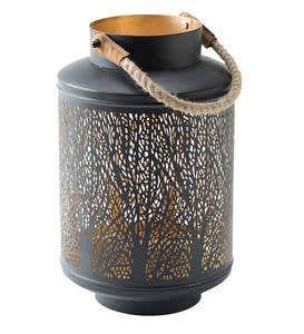 Metal Lantern with Rustic Rope Handle