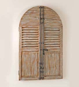 Distressed Wood Frame Mirror with Shutter Doors