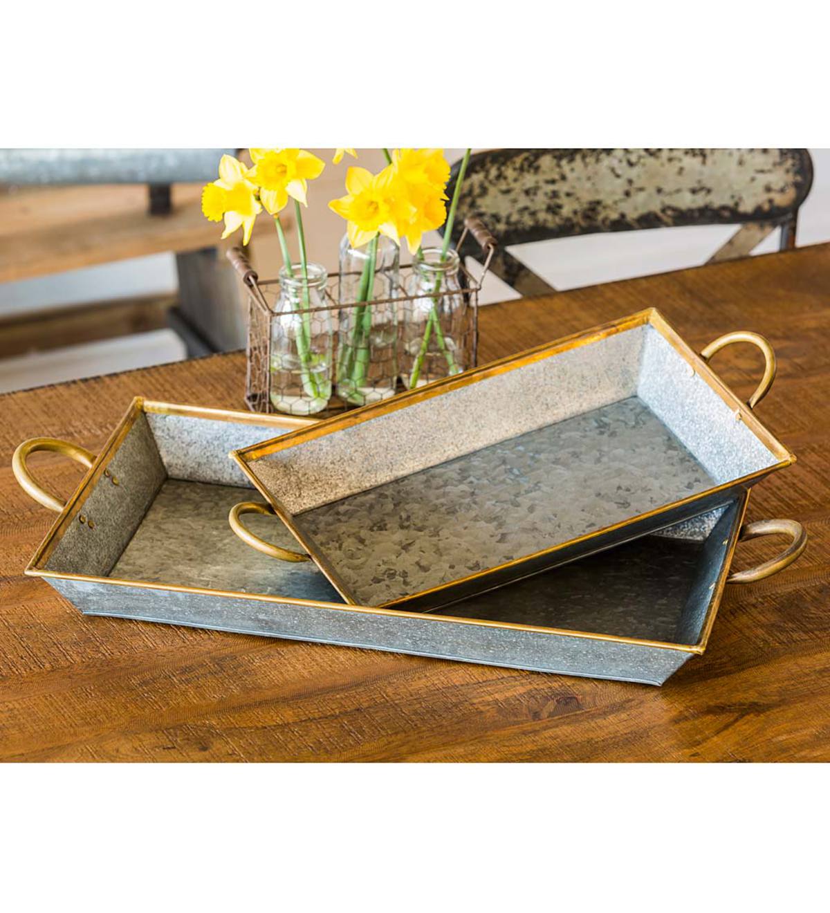 Galvanized Serving Trays, Set of 2