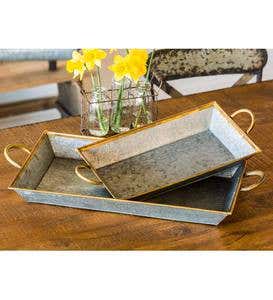 Galvanized Serving Trays, Set of 2