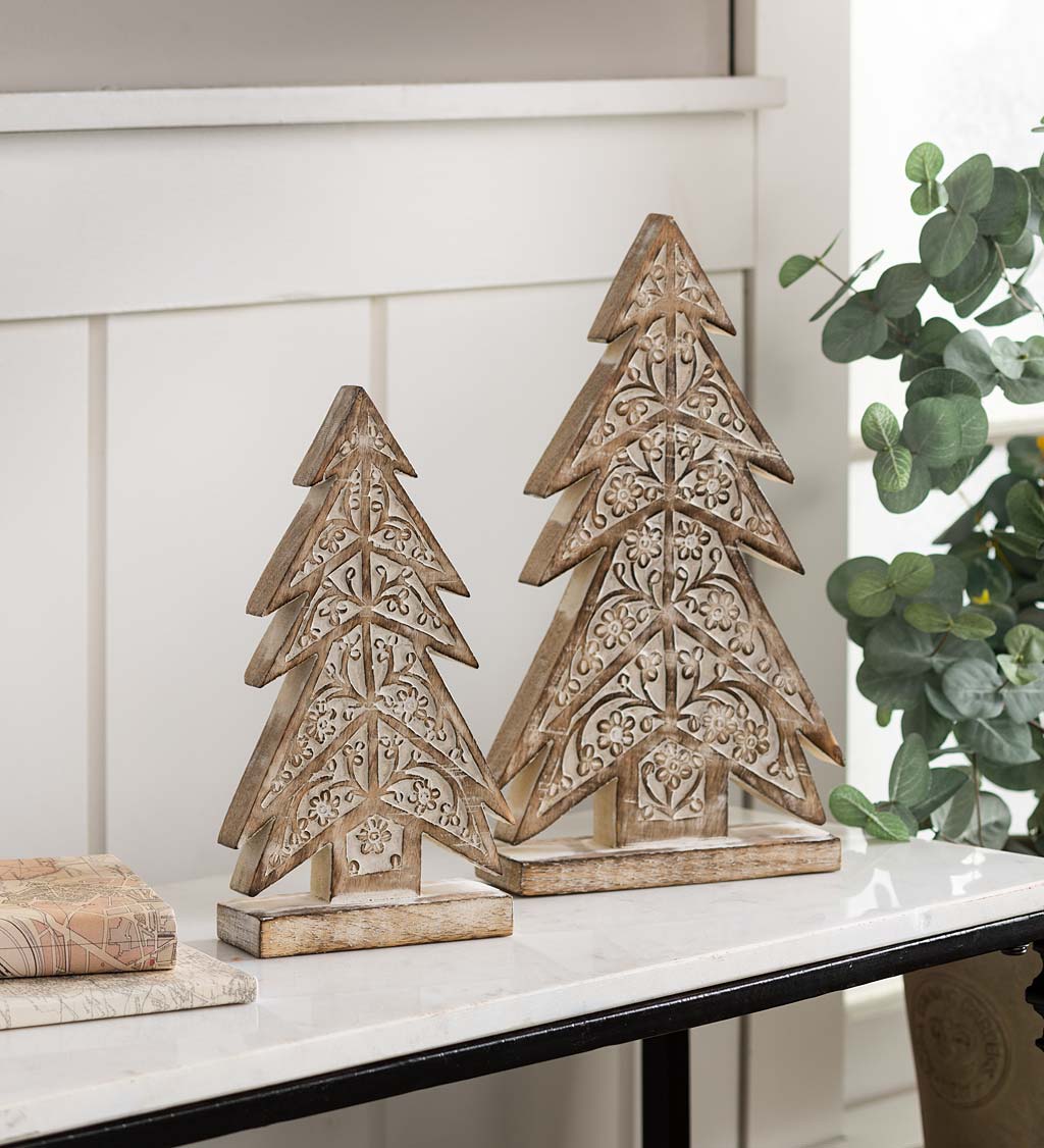 Carved Wooden Christmas Tree Decorations
