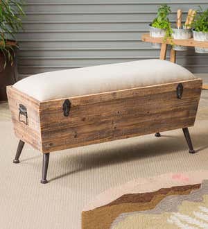 Rustic Wooden Storage Bench with Cushion Top