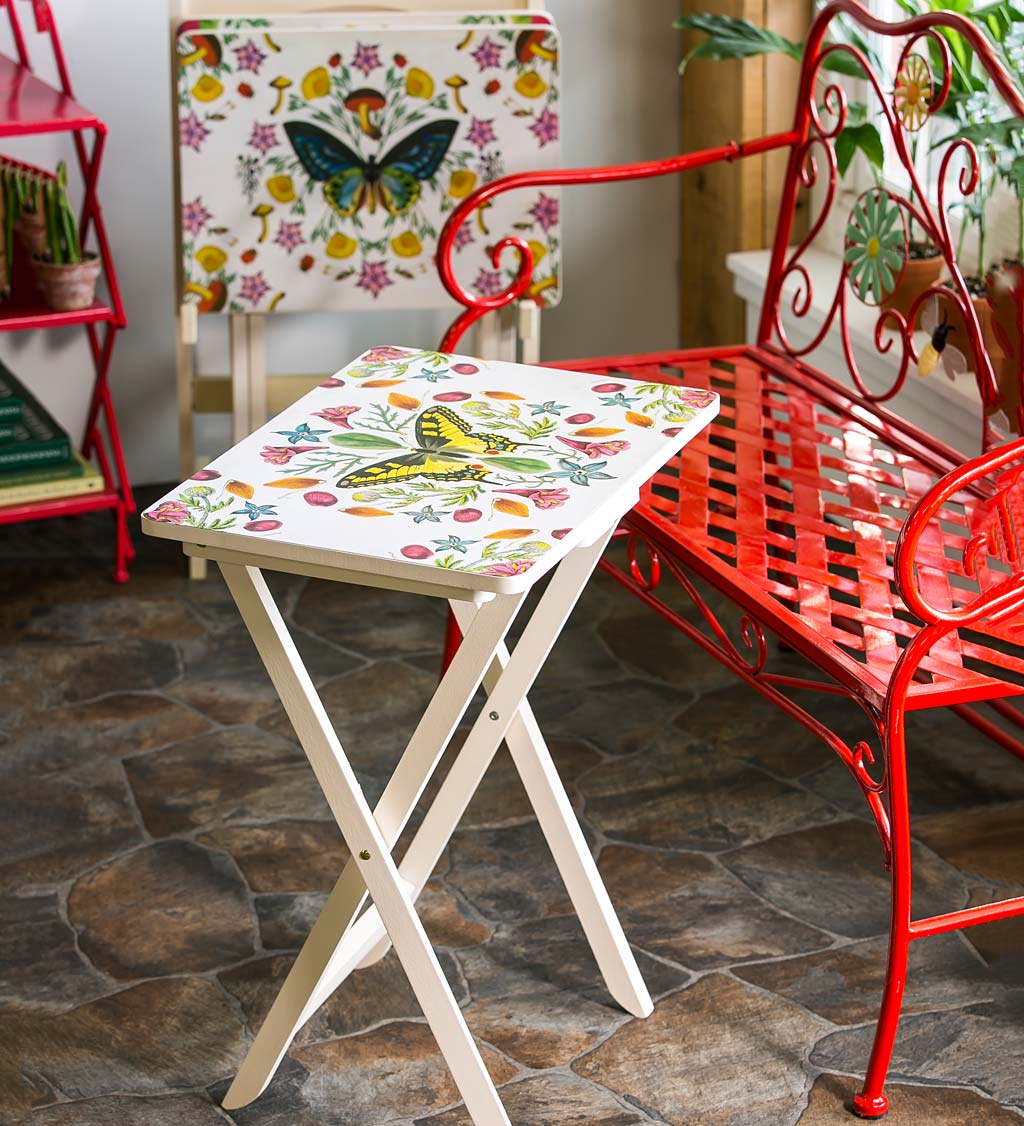 Set of Four Butterflies TV Trays with Stand Butterfly Plow