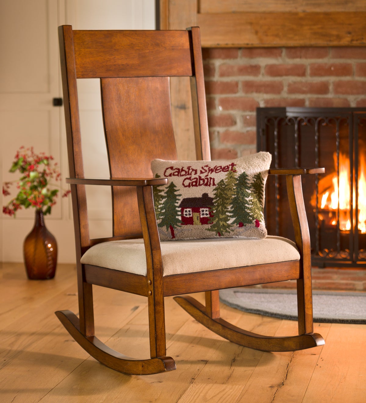 Wooden Rocking Chair Colonial and Traditional Super Comfortable Cushion  (Honey Finish)