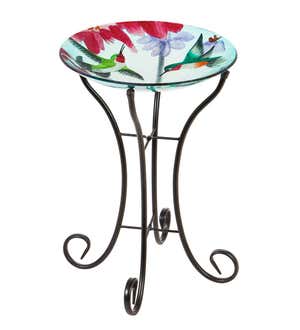 Glass Hummingbird Bird Bath with Metal Stand