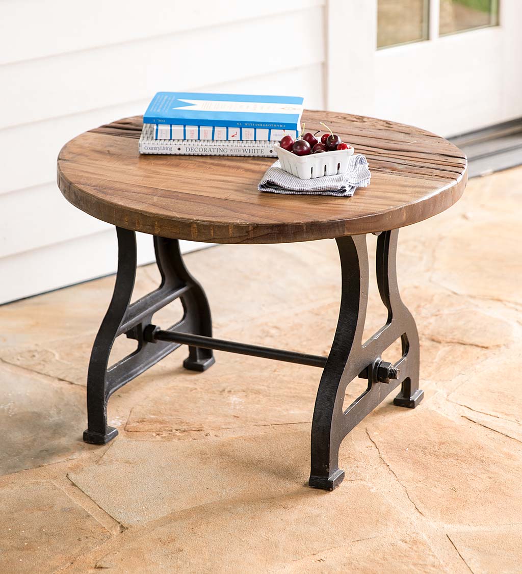 Iron and wood end outlet tables