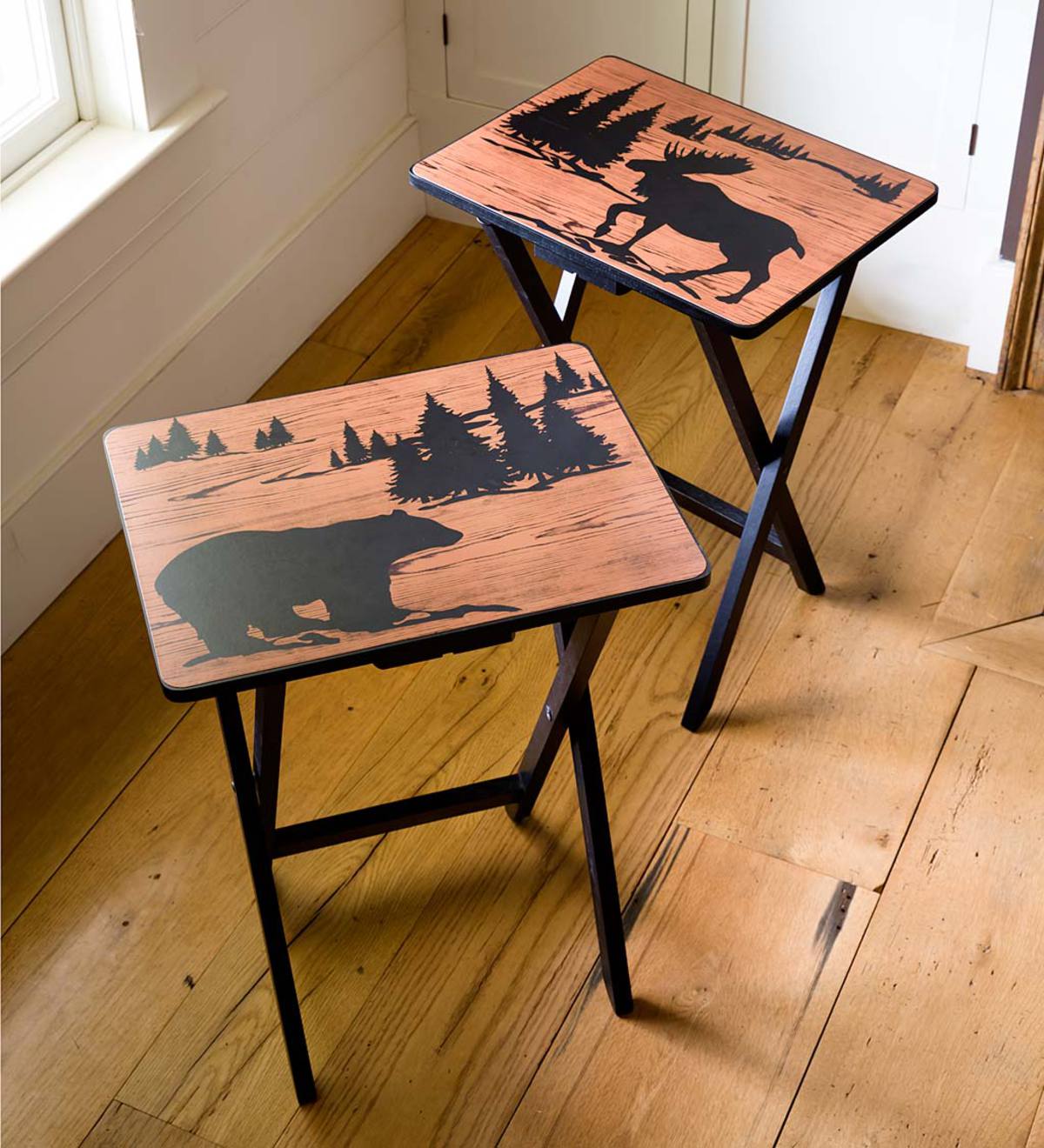 Rustic tv deals trays with stand