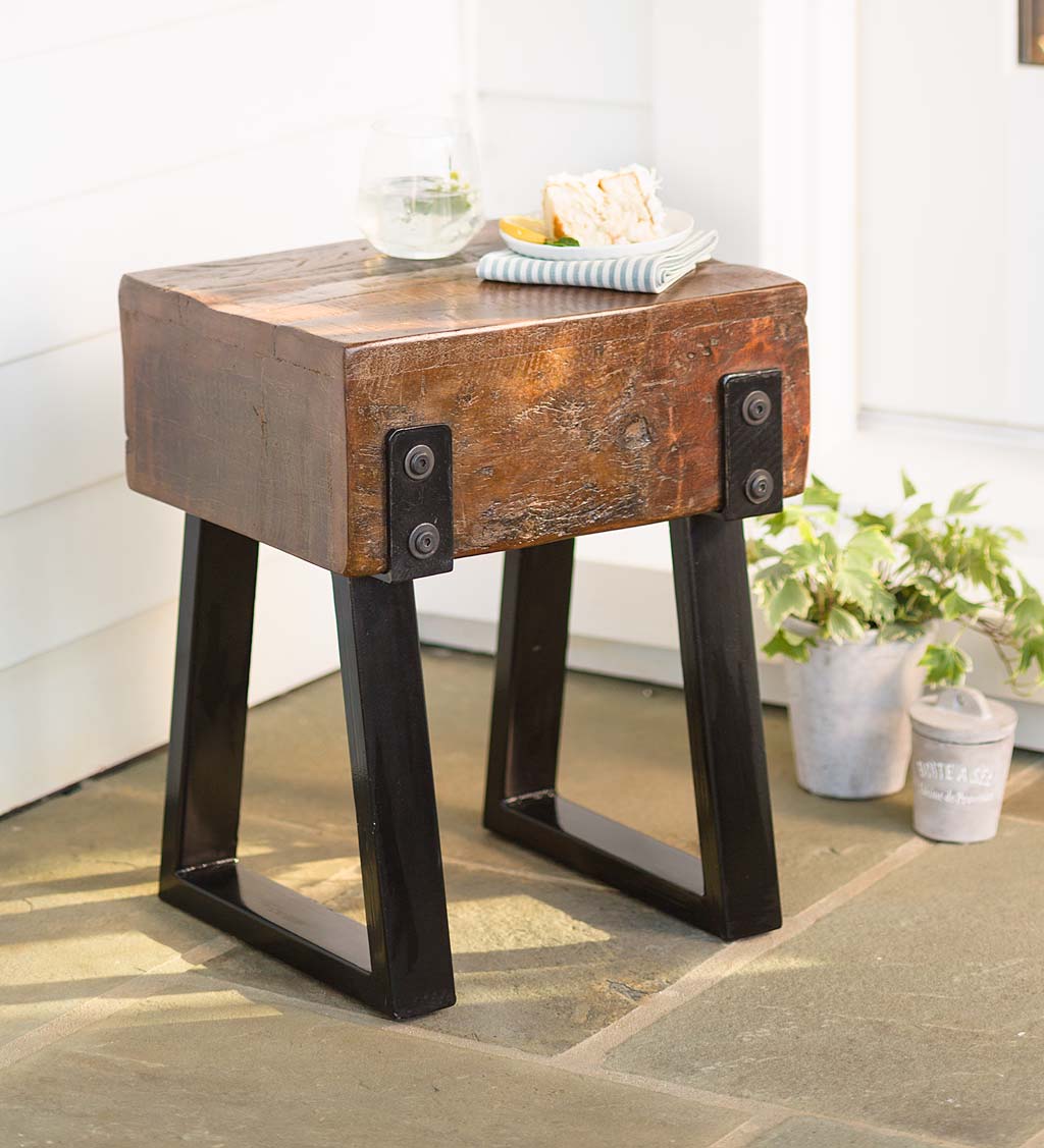 Richland Indoor Outdoor Reclaimed Wood Stool Side Table Plow