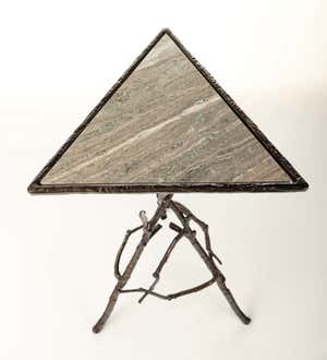 Indoor/Outdoor Crater Lake Tripod Cocktail Table with Marble Top