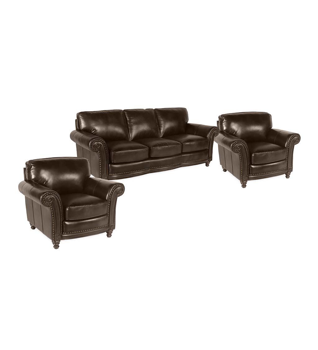 Beaumont Leather Sofa Set with Nailhead Trim