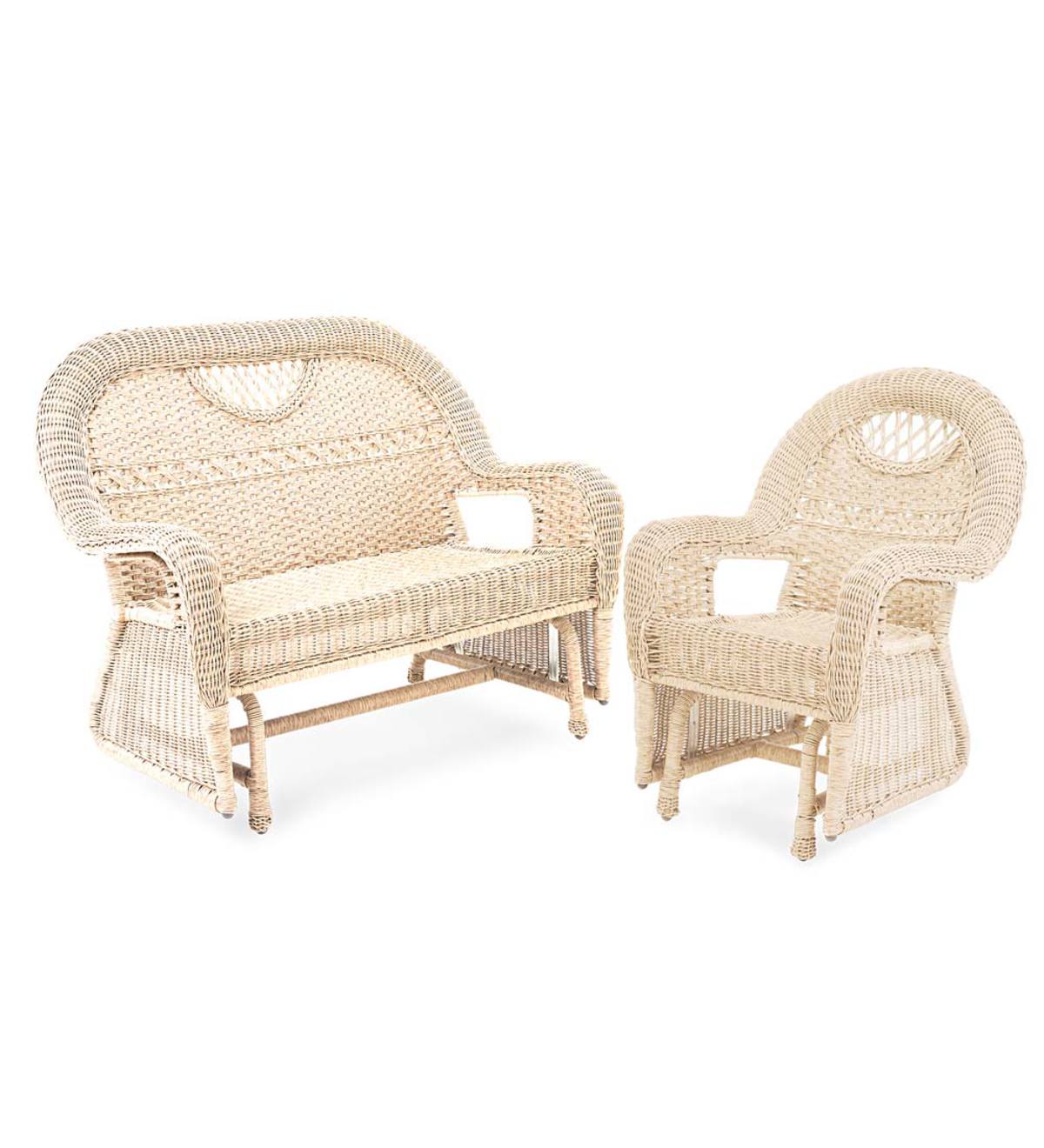 Prospect Hill Wicker Love Seat Glider and Chair Glider Set Beach