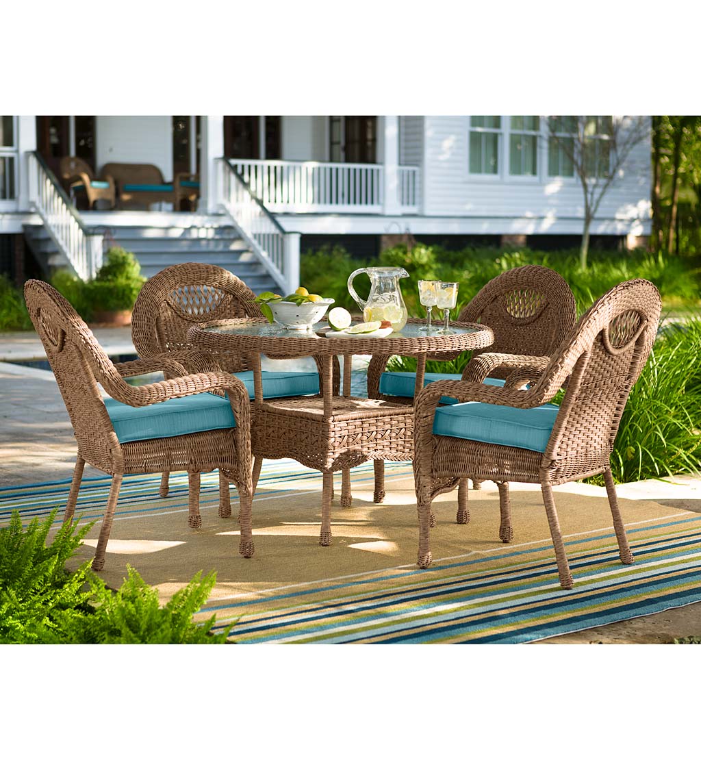 Prospect Hill Wicker Round Dining Table and 4 Chairs Set