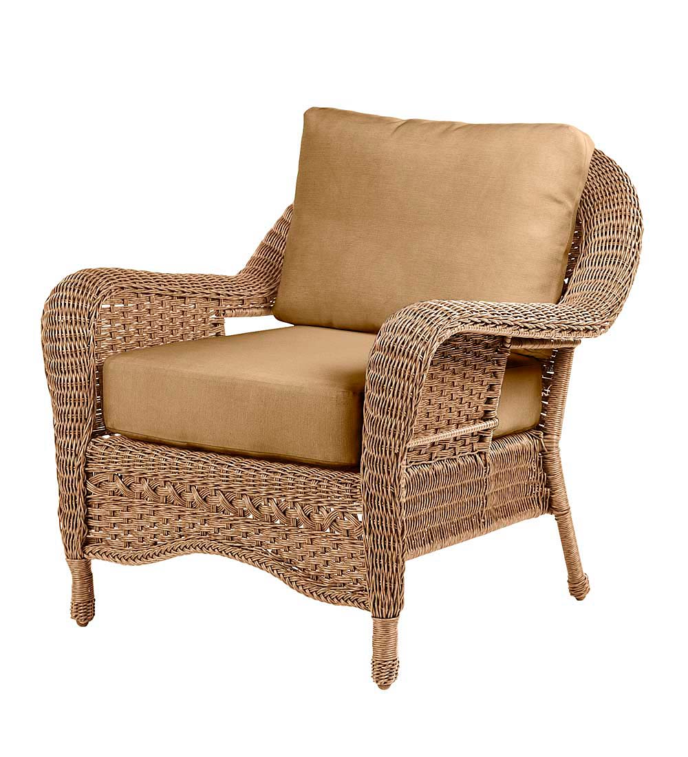 Prospect Hill Outdoor Wicker Deep Seating Chair with Cushions - Driftwood with Khaki Cushions