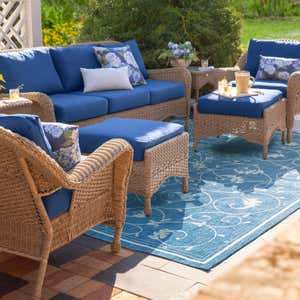 Prospect Hill Outdoor Wicker Deep Seating Sofa Set with Cushions - Driftwood with Forest Green Cushions