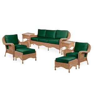 Prospect Hill Outdoor Wicker Deep Seating Sofa Set with Cushions - Driftwood with Forest Green Cushions