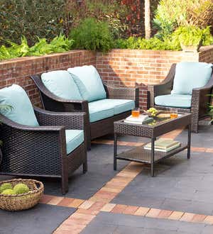 Hawthorne Outdoor 4-Piece Wicker Seating Set with Cushions