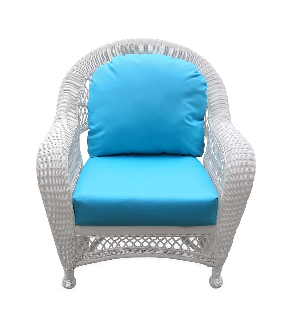 Trinity Deep Seating White Wicker Chair with Aqua Cushions