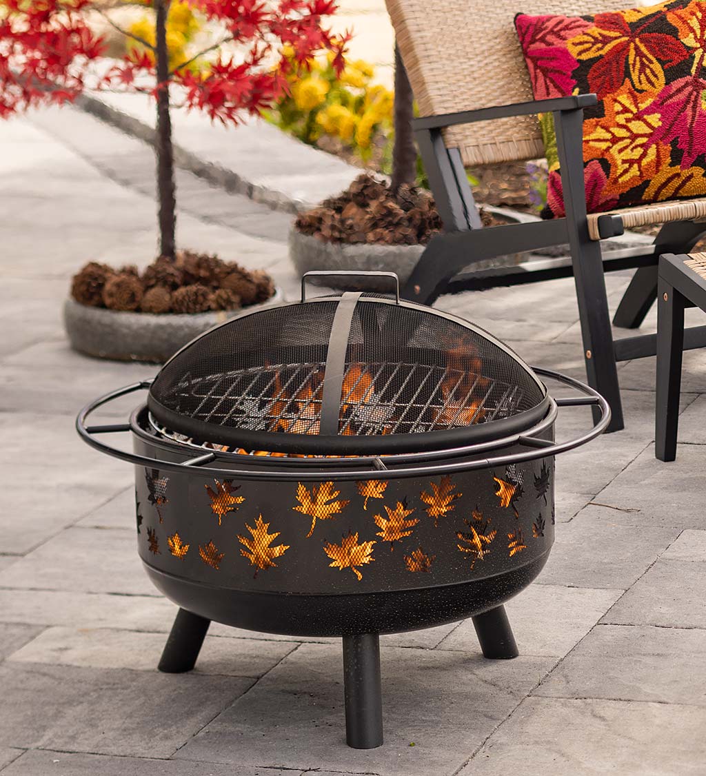 Maple Leaves Wood Burning Fire Pit With Cutout Design | Plow & Hearth