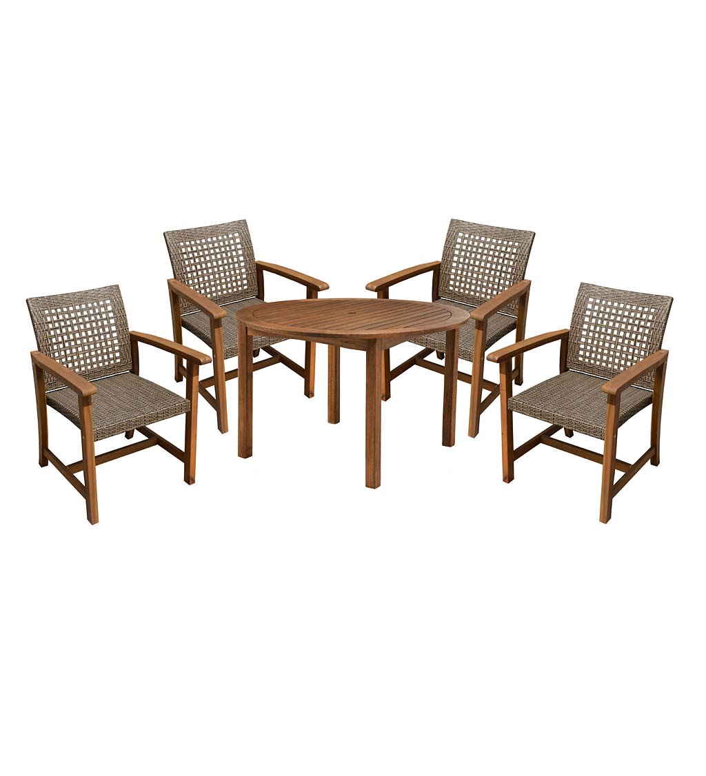 Eucalyptus Outdoor Dining with Woven Chairs, 5-Piece Set