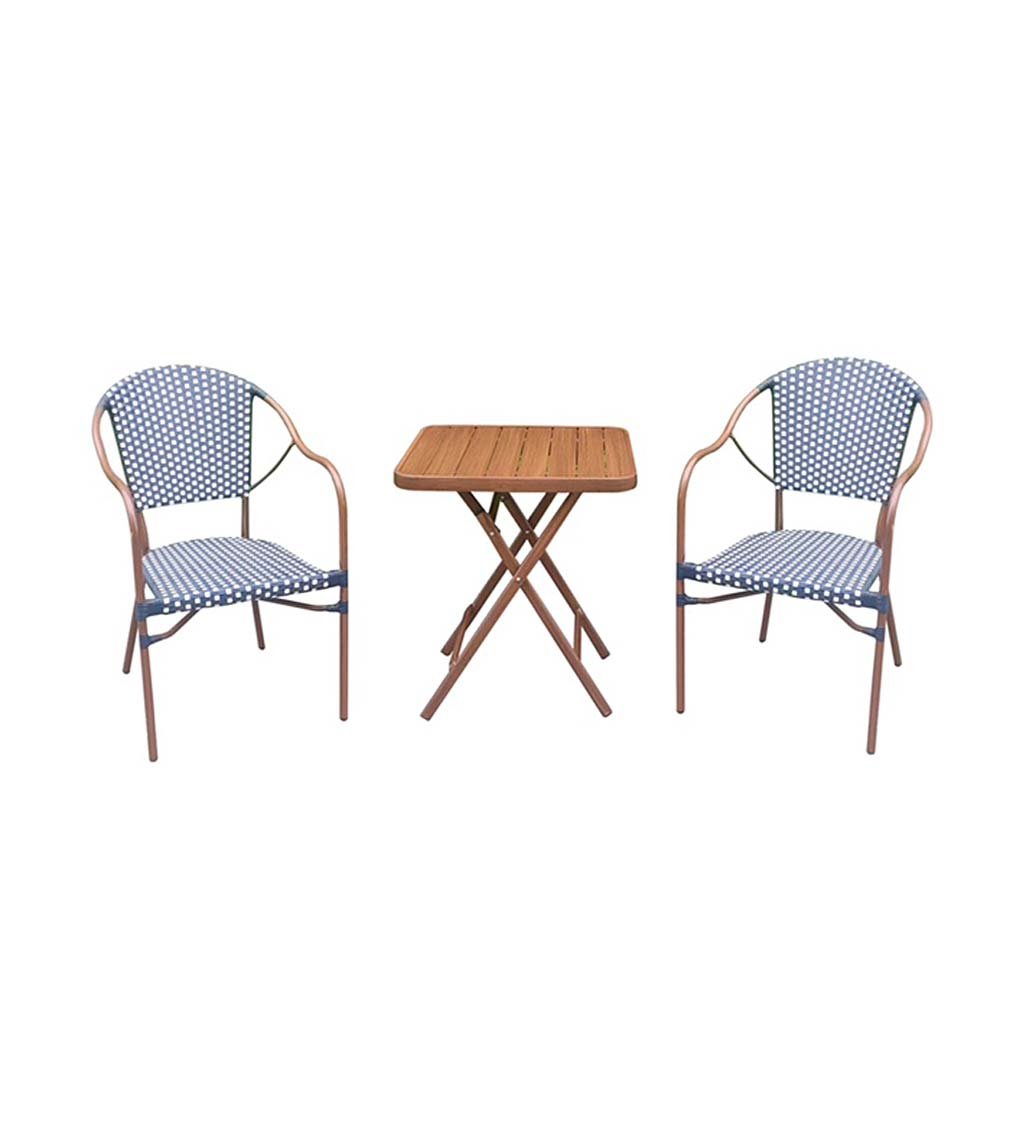 Resin Wicker Bistro Set with Folding Table, 3-Piece - Navy