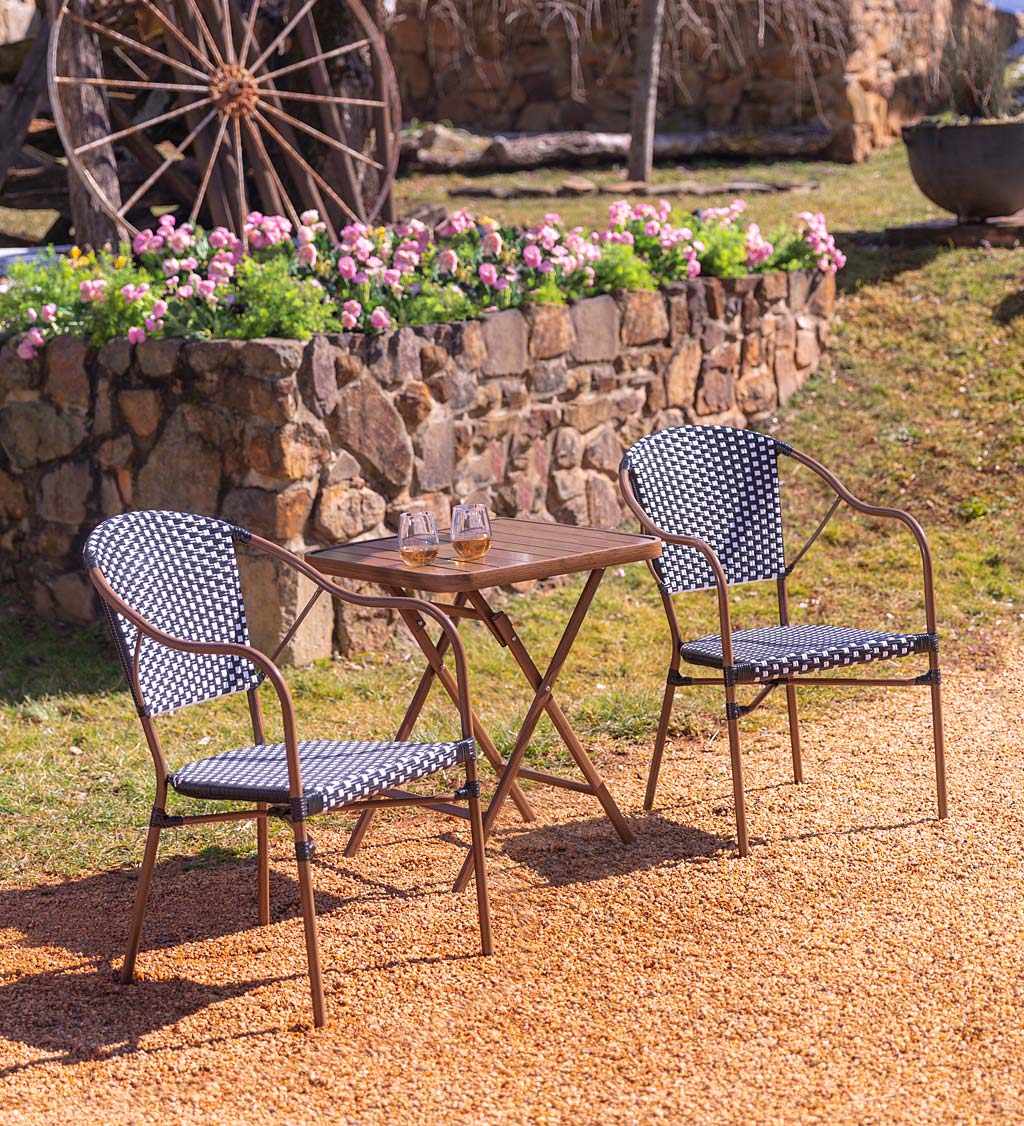 Resin Wicker Bistro Set with Folding Table 3 Piece Black Plow