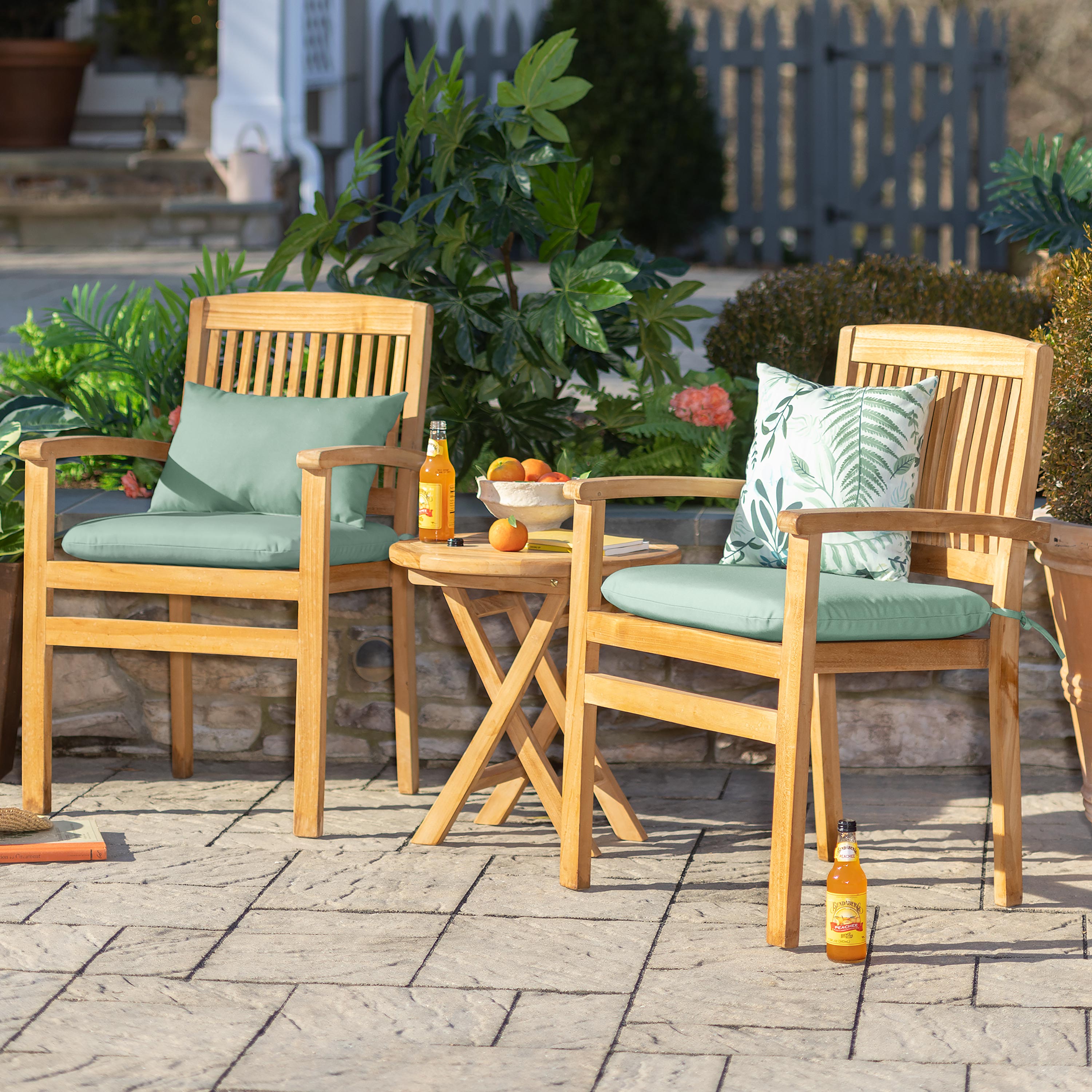 2 outdoor chairs online and table