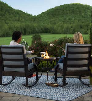 Syracuse Wicker Rocking Chairs and Fire Pit Side Table, 3-Piece Set