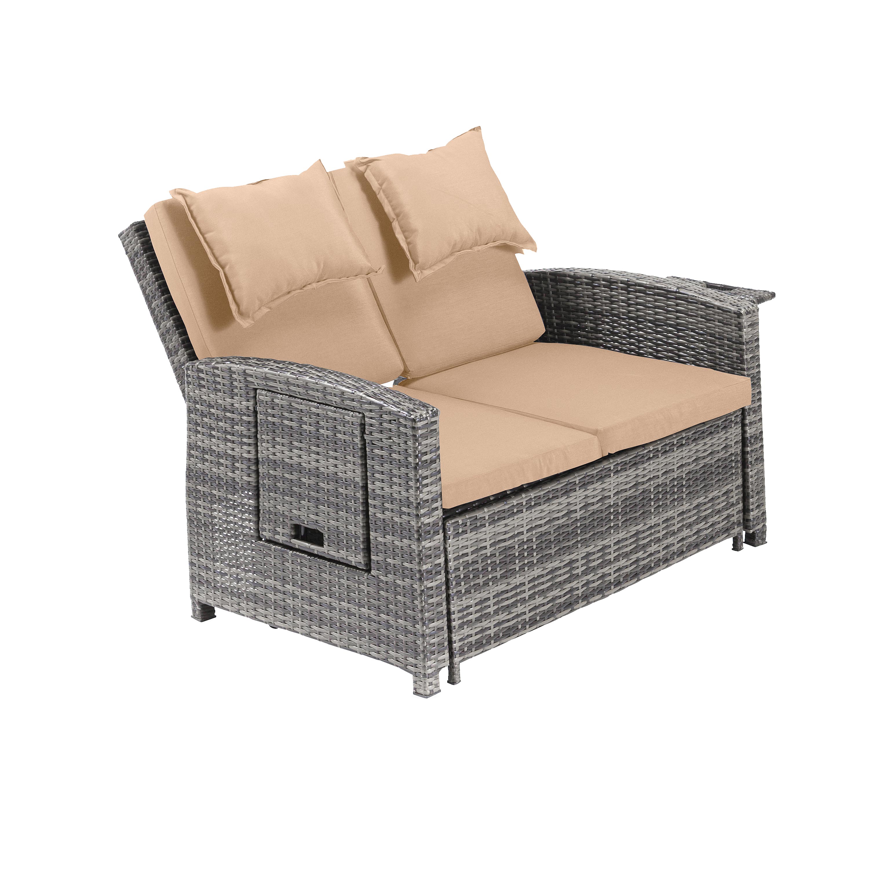 Multi-Functional Outdoor Wicker Love Seat Chaise Lounger with