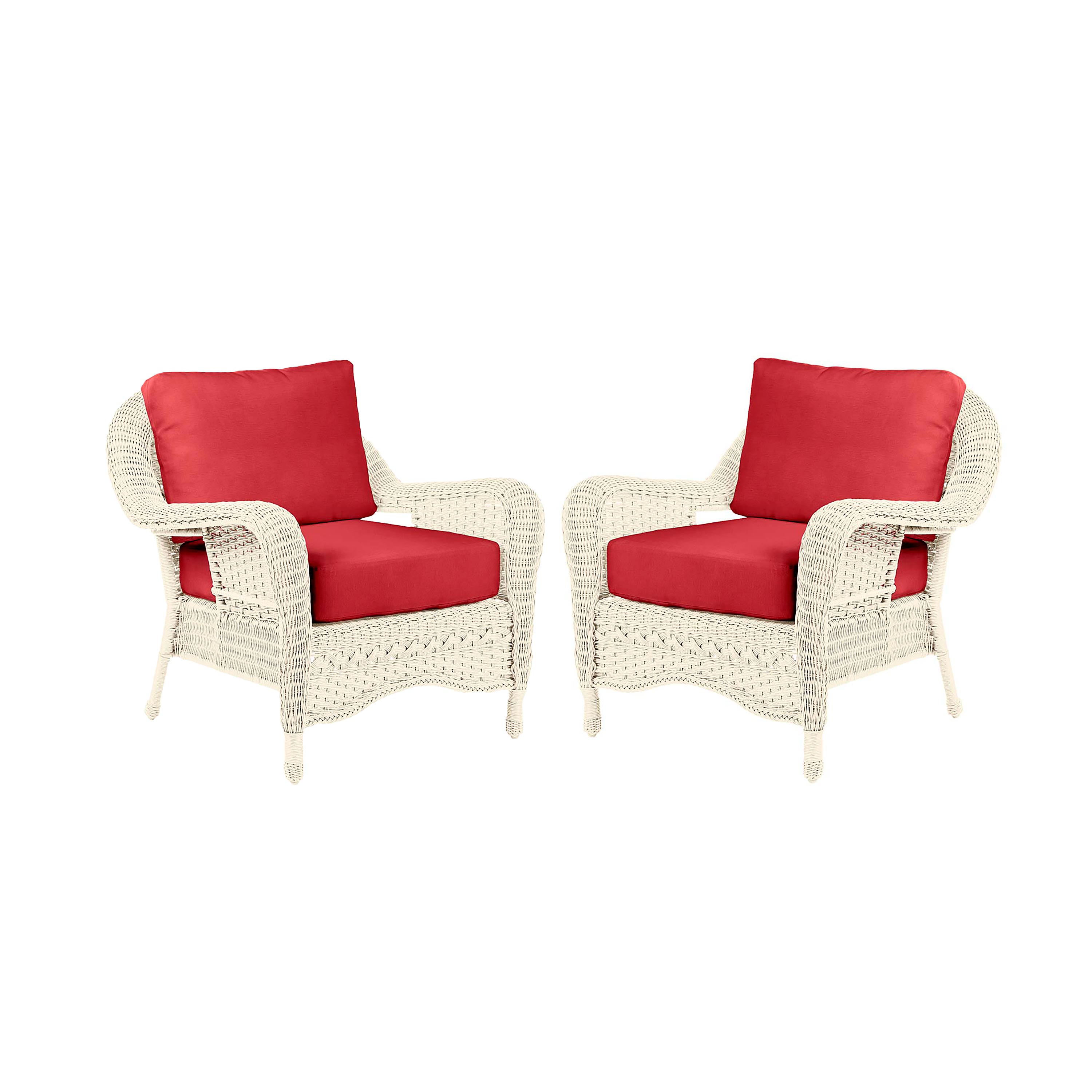 Prospect Hill Outdoor Deep Seating Chairs with Cushions, Set of 2 - Cloud White with Barn Red Cushions