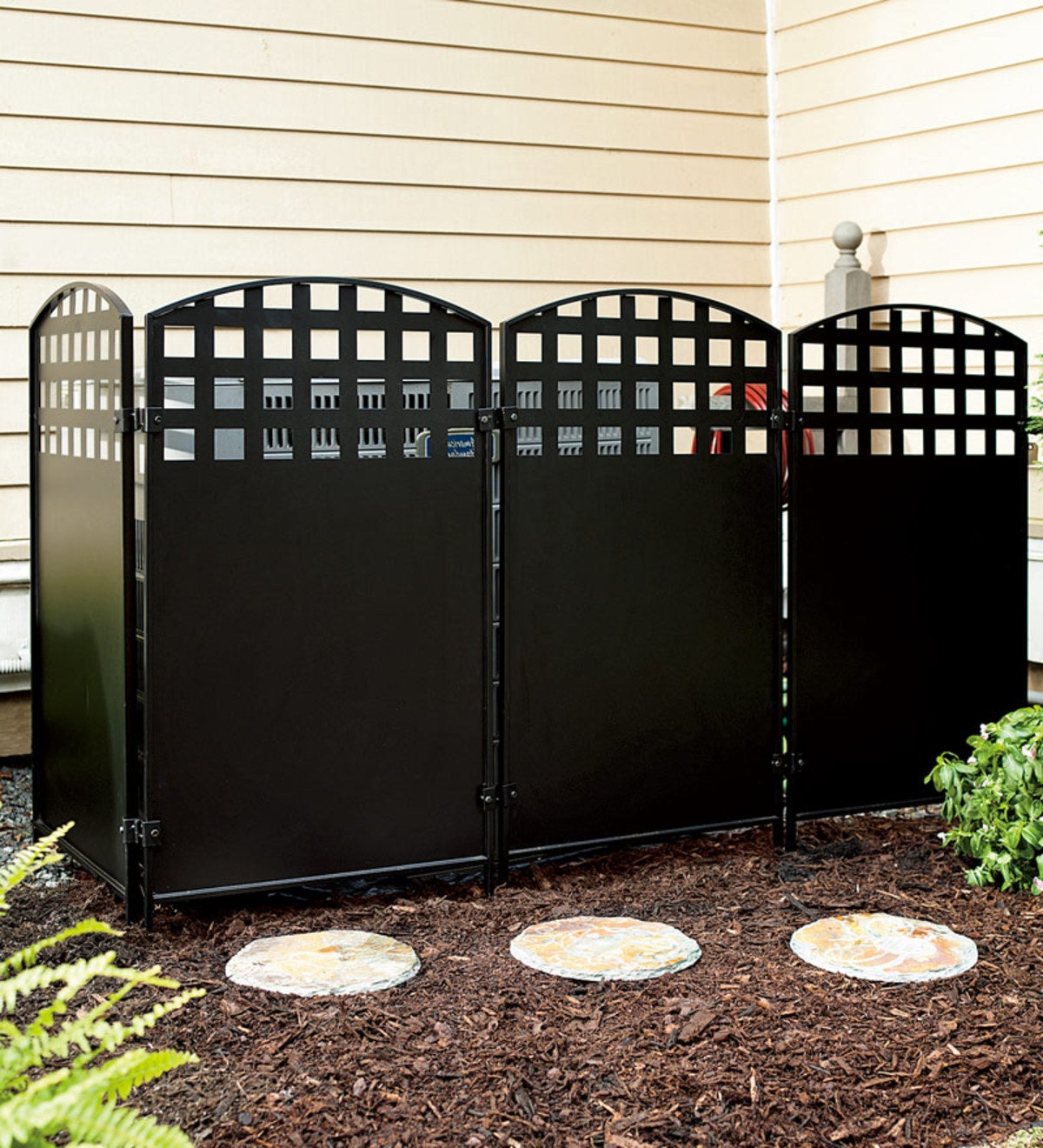 Black Powder-Coated Steel Four-Panel Privacy Screen