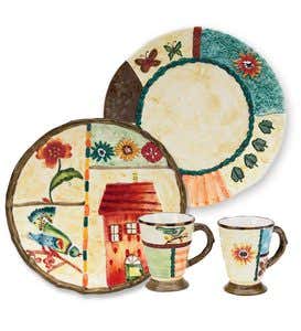 Set of 4 Ceramic Salad Plates with Hand-Painted Warmth of Home design, 8-1/2”dia.