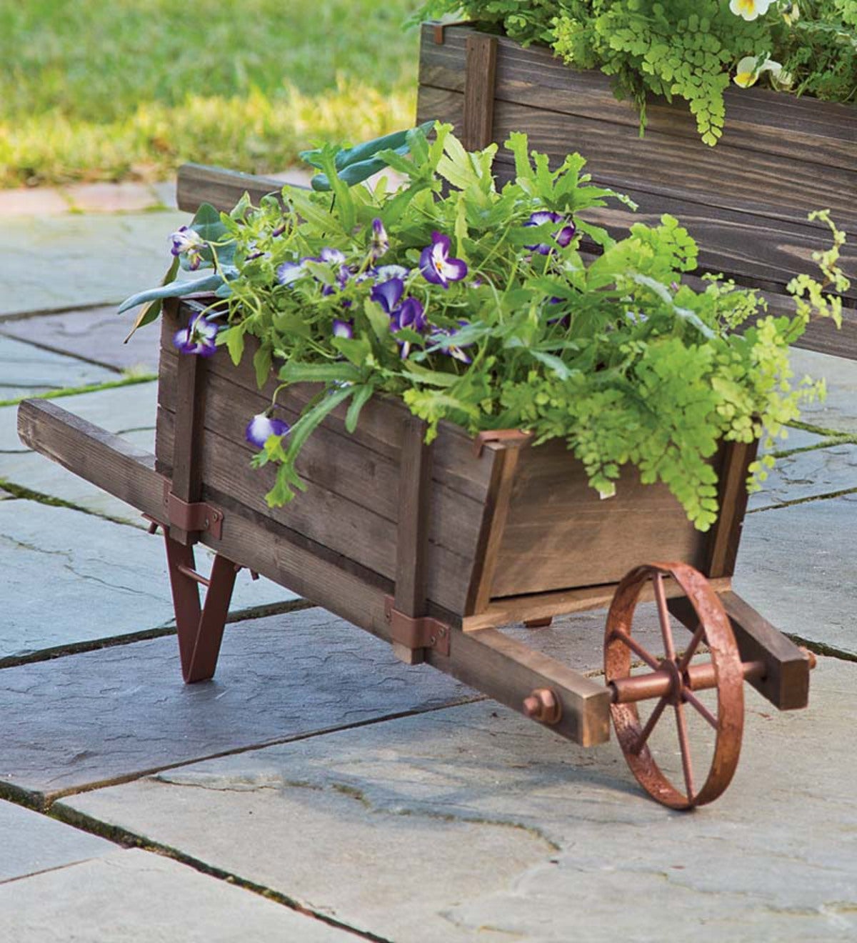 Small Decorative Wood Wheelbarrow Planter